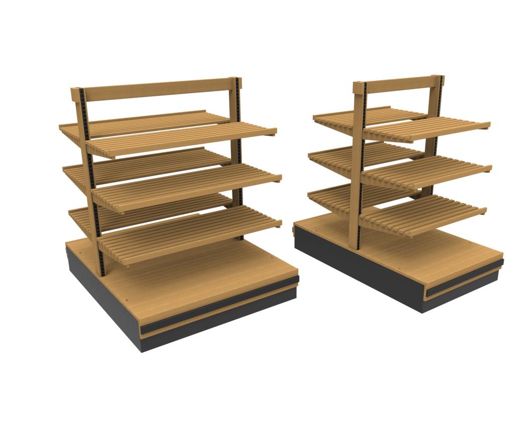 BCS SERIES ISLAND SHELVING DISPLAY - CENTRE SDCD-007-03B SDCD-007-02B Island Shelving Display - 36 Island Shelving Display - Birch/maple plywood & solid maple construction Heavy duty casters 2 ABS