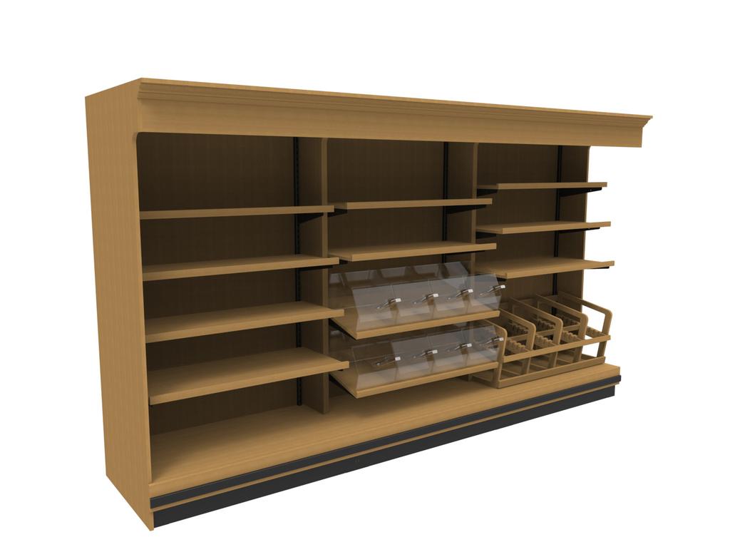 BNM SERIES BAKERY WALL SHELVING 4 Bakery Wall Shelving SDCT-020-01D 4 Bakery Wall Shelving w/bins SDCT-020-01C 4 Bakery Wall Shelving w/baguette SDCT-020-01B Finished End Panel Applications The BNM