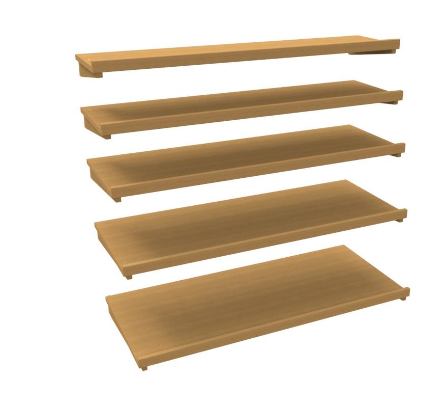 BCW SERIES BAKERY WALL SHELVING ACCESSORIES- 3 & 4 SDCT-018-01J shown with Maple Slatted Shelves Merchandising Depth SDCT-018-01C shown with Birch/ Maple Plywood Shelves MODEL DESCRIPTION LENGTH