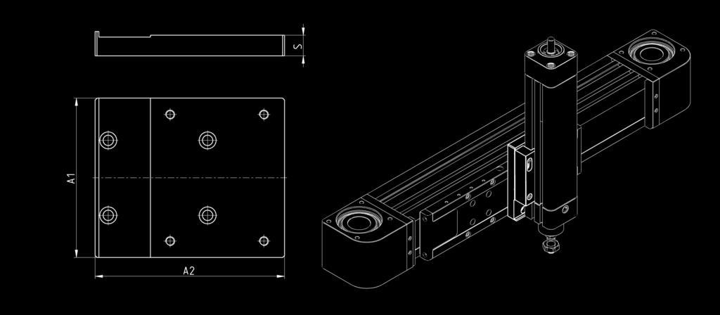 plate - Series 6E cylinder on slider The kit includes: interface plate, 4 screws + 4 lock washers to connect the plate on the slider of the