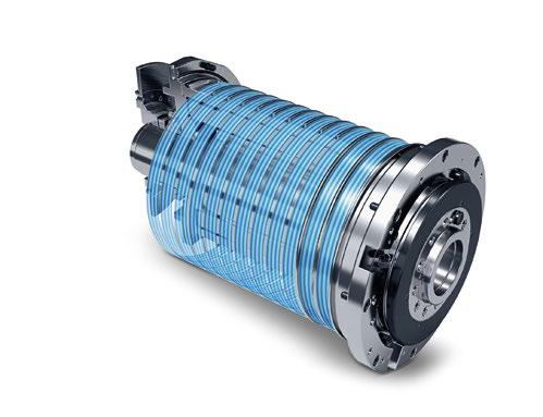 INTEGRATED SPINDLE MOTOR + 4-way bearing + 33 % larger ball diameter (ø 20 mm) for maximum carrying capacity (445 kn) + 15 % longer bearing service life compared to the predecessor + Two times more