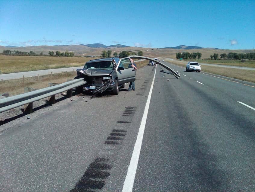 Collision occurred on I-90 I in Montana Driver fell asleep at the wheel. Struck end of the guard rail.