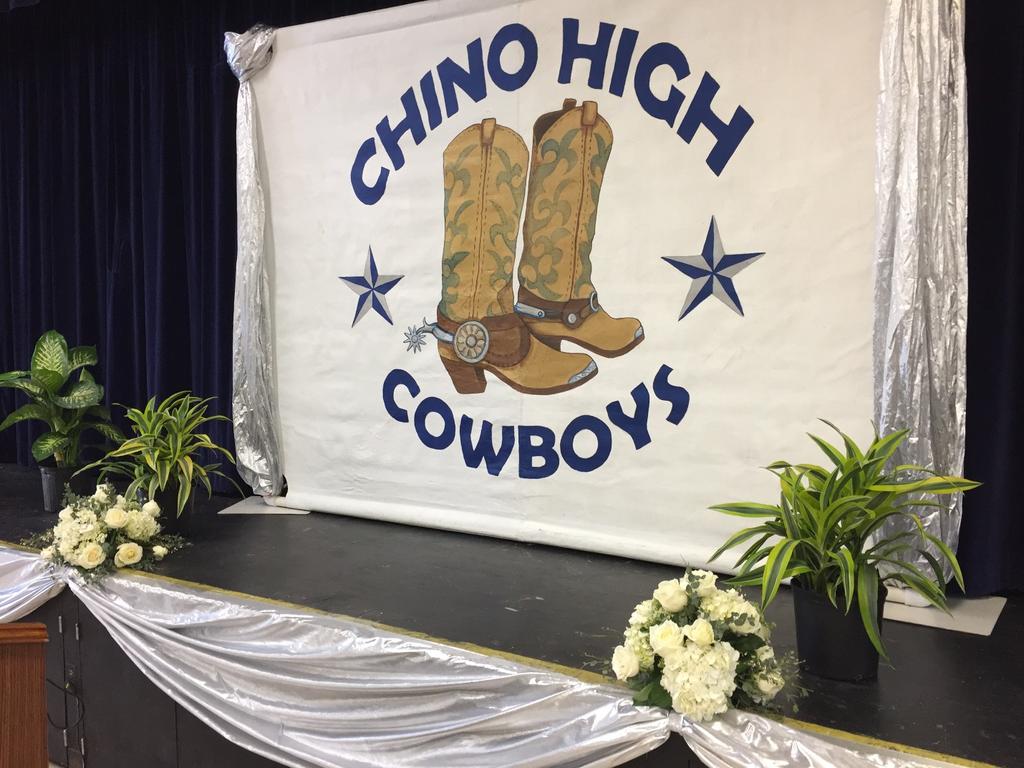 Chino High s multi-purpose room stage is decorated for