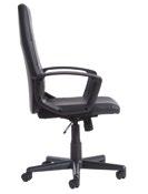 ed in black leather with fixed black arms, the Hertford managers chair has a chrome base with easy glide castors which are perfect