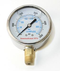 IFP PRESSURE GAUGES Glycerin filled Stainless Steel Body Aluminum Dial Dual Scale PSI/Bar Bronze bourdon tube ¼ NPT Bottom Connection c/w.