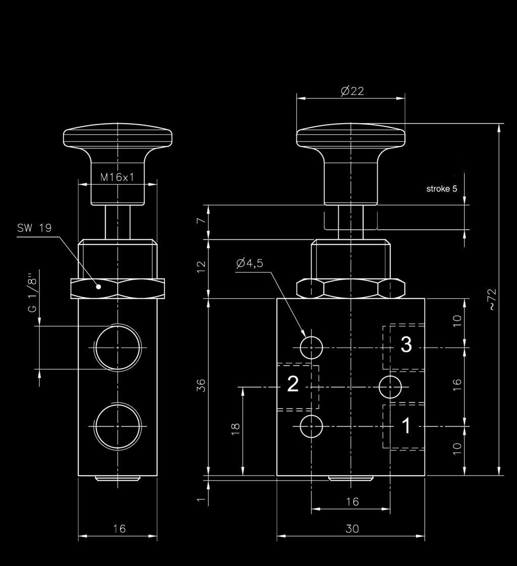 701 2.2.6 page 37 BH 311 401 BH 311 701 BH 320 401 BH 320 701 Manually actuated 3/2-way spool valve either with spring return to outer position (type 311) or with two stable positions (type 320).