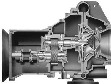 Gas enters through the intake port and gets trapped between two sliding vanes, the rotor and the housing.