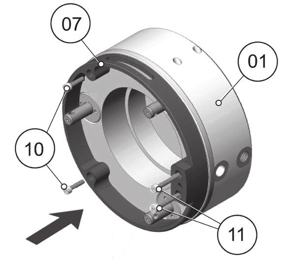 2) urn the pistons (2, part of HY2314S01) to align the holes (a) at the pistons ( 2, part of HY2314S01) regarding the holes at the suspension ring (5, part of HY2314S01).