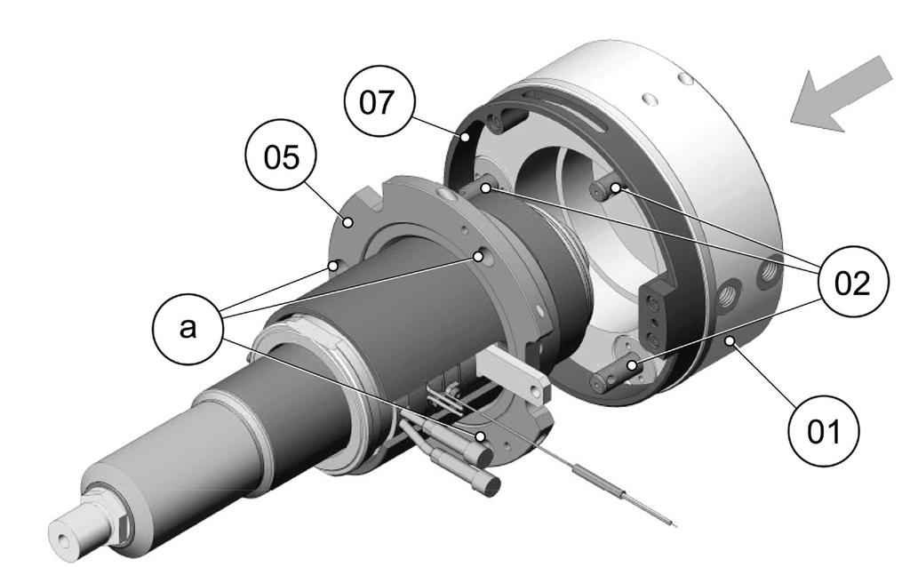 10) ttach the actuator (01, art of HY2314S01) at the suspension ring (05, part of HY2314S01) at the nozzle.