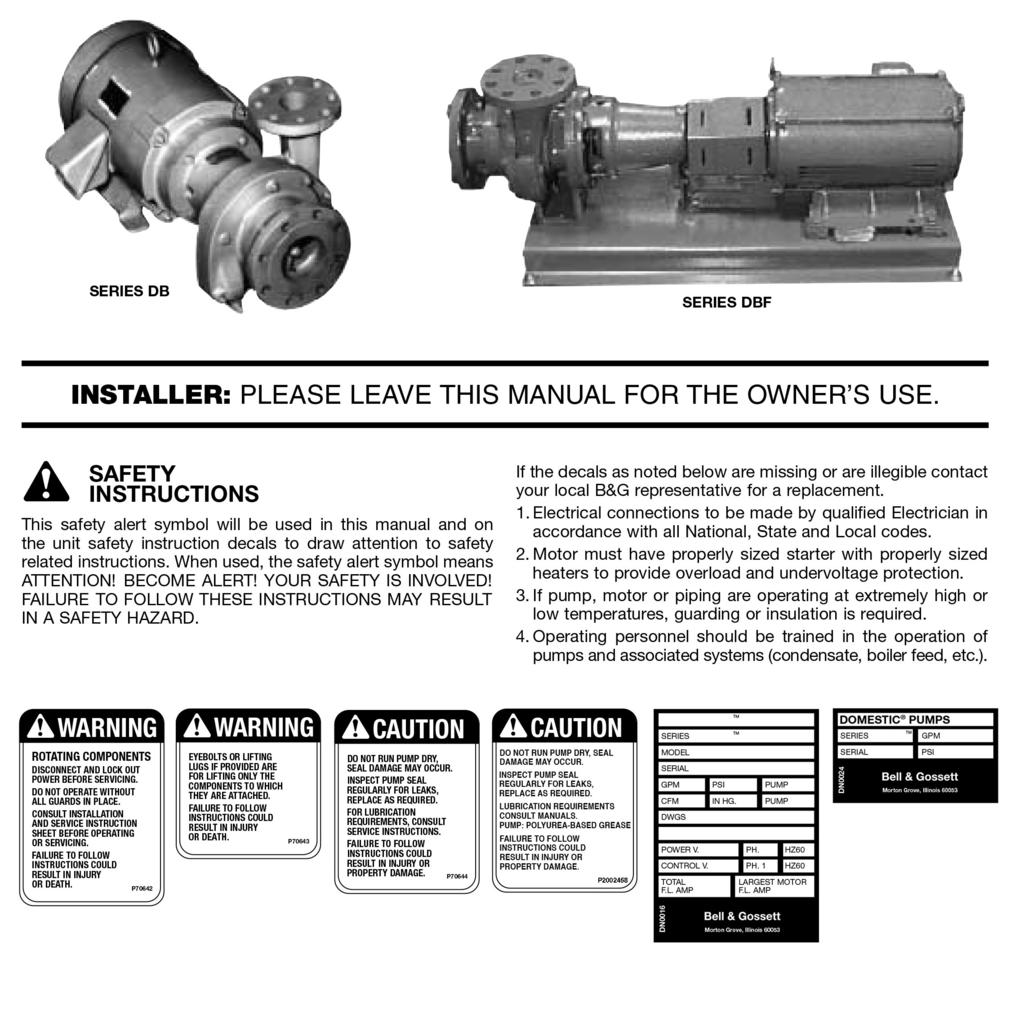 INSTRUCTION MANUAL DN0141 REVISION E Domestic Pump 2 NPSH Horizontal Pumps