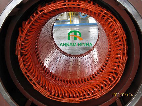 In smaller 2-pole motor this is achieved by axial cooling holes in the rotor together with stator pre-slots and surface cooling of the cores.