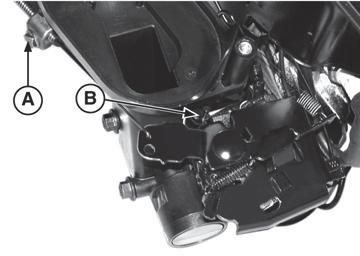 Move governor control rack (D) until holes are aligned (B) between control lever (A) and the control