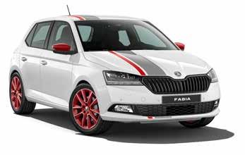 Sport chassis, Sport seats, Pedal covers and Sunset 6V0 072 530 Mirror covers in Corrida Red 350 Recommended exclusive ŠGA alloy wheel: Sport FABIA FABIA COMBI Only for Candy White, Laser White, Moon