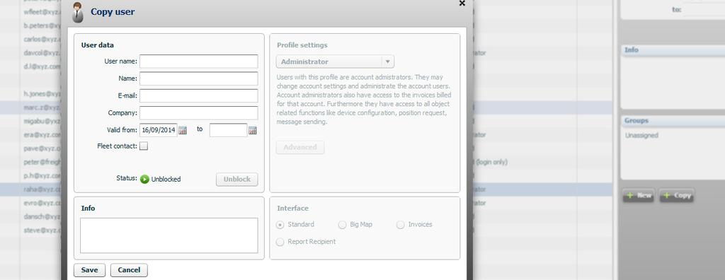 Copying users WEBFLEET 2.19 simplifies user administration for a WEBFLEET account.