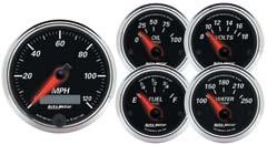 Quad gauge kits include the quad gauge with oil pressure, water temperature, volt and fuel level in one gauge and a 120mph electronic speedo or electronic tach / speedo combo gauge and are available