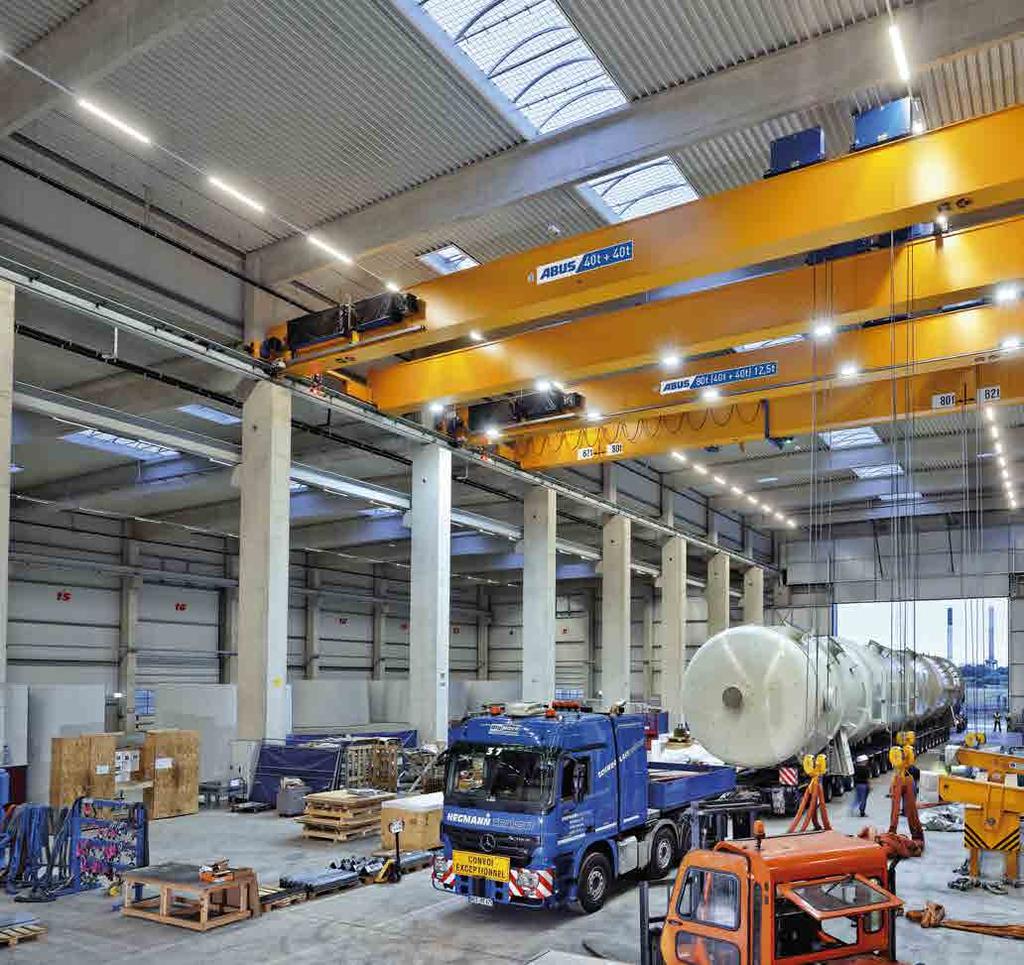 ABUS ZLK double girder travelling cranes: the heavy brigade Two girders are simply stronger than one, making ABUS double girder travelling cranes the ideal solution for the area coverage handling of