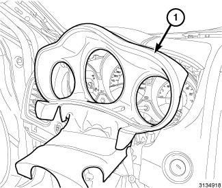 14. Lift up on the rear of the center console (1), disconnect the wiring harness and remove. 15. Remove the fasteners (1) securing the lower steering opening trim cover (2). 16.