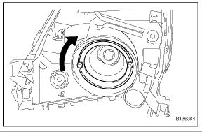 c. Turn the headlight socket cover in the direction indicated by the arrow in the illustration to install it. 6. INSTALL NO. 1 HEADLIGHT BULB (w/o HID Headlight System) a.