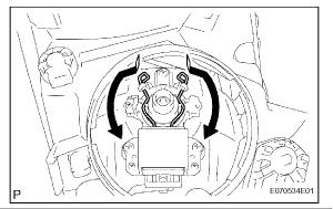 b. Turn the headlight light control ECU socket in the direction indicated by the arrow in the illustration to remove it. c. Push the set spring in the direction indicated by the arrow in the illustration and remove the discharge headlight bulb.