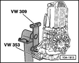Page 12 of 20 34-29 Securing transmission to assembly stand Special tools and equipment VW309 holding plate VW353 transmission