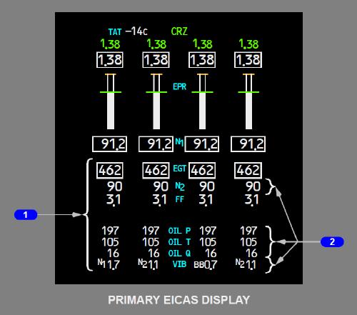 Engines, APU Compact Engine Display Compact Engine Indications Displayed continuously: