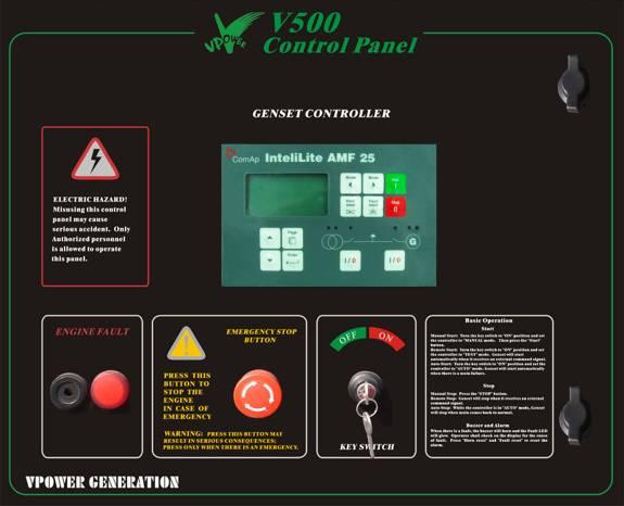 Genset Output Data Display and Protection Genset Status Display and Protection Genset Remote Start-up and Auto Start-up V500 Genset Control System Features: V500 GENSET CONTROL SYSTEM Power