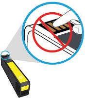 4. Remove the new ink cartridge from the packaging. Do not touch the metal connector of the ink cartridge. Fingerprints on the connector can cause printer operation problems. 5.