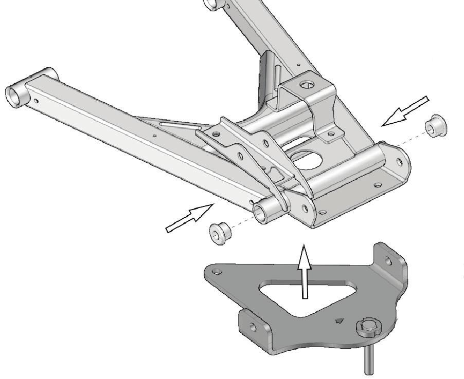 5. Insert the taper flange bushings in the ends of tube in lower suspension arm.