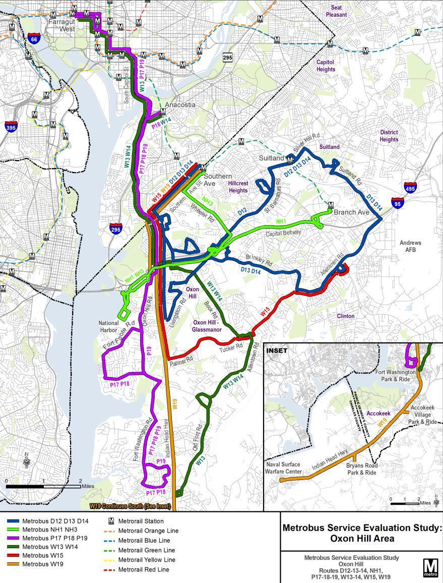 Figure 1: Existing Oxon Hill Area Lines Route Map Source: Metrobus Service Evaluation