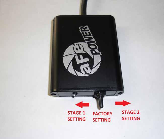 INSTALL Figure F Refer to Figure F for steps 16-17 Step 16: The afe Scorcher Module has three adjustable settings via a switch next to the blue LED. 1. Switch in the center position: Factory setting.