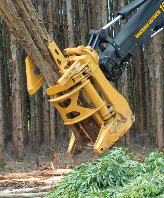 Equipped with a Tigercat bunching saw or shear, the 845E is a force in small diameter, high-cycle plantations.