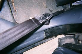 8. When servicing seat belts: keep sharp edges from damaging any part of the belt, and avoid bending or