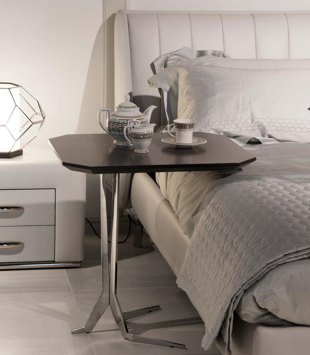 Bed HIDRA Bed cm 193x222x102h for mattress cm 180x200 (not included) leather Deer col. 271 Plaster metal feet chrome glossy SBEST night table cm 60x40x34h leather Deer col.