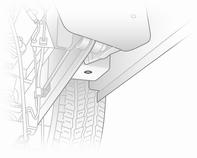 3. Place lifting pad spigot of the jack under the jacking hole located nearest the wheel concerned. Ensure the jack is positioned correctly.