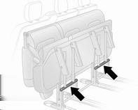 Lift and fold the seat assembly forwards until it engages in the folded forward position. Press on the top of the seat and lock it into position by pushing the locking levers (arrowed).