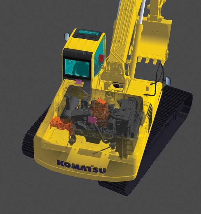 PRODUCTIVITY, ECOLOGY & ECONOMY Higher Productivity with the Largest Bucket in Class TOTAL VEHICLE CONTROL is equipped with the largest capacity bucket in Komatsu s 50 ton class.