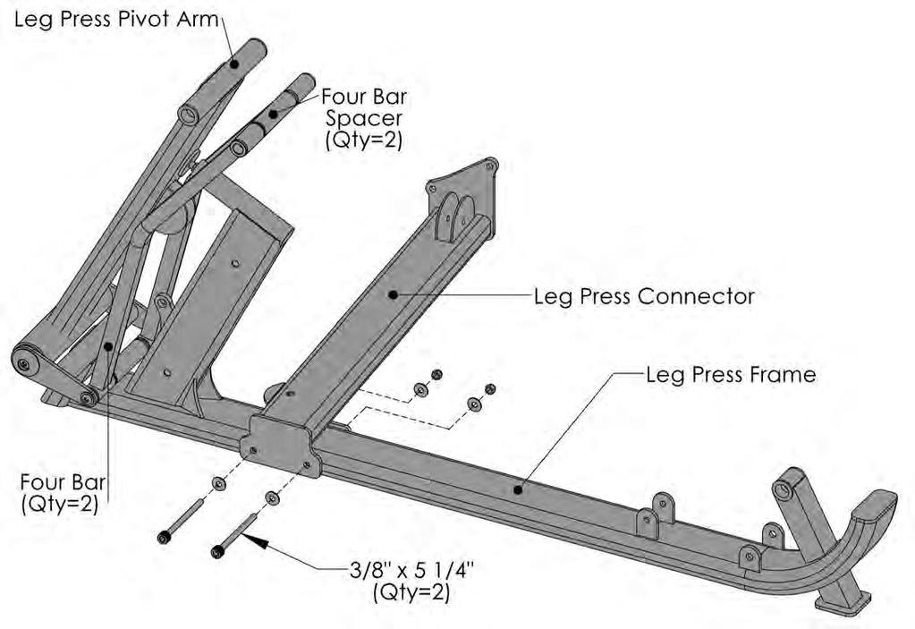 Leg Press Option Step 18: Note: This step may be pre-assembled Figure 18 All Flat Washers and Nylocks are 3/8 unless otherwise noted.