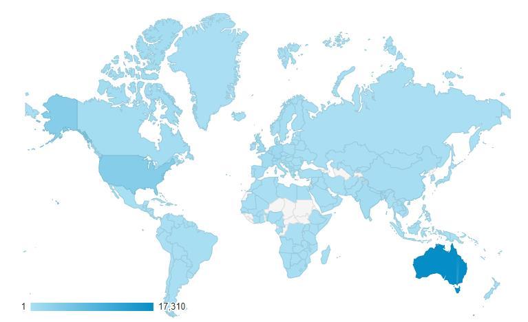 Figure 6: Number of sessions by country The data from the website shows that the key audience is Australia, with Australian IP addresses accounting for 26,378 sessions.