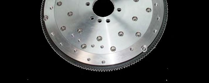 PRW billet aluminum flywheels also feature a forged heat-treated steel ring gear, secured with button screws. Dowel pins included where required.