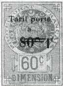 Surcharged "Tarif porté / à" in two lines, but new value above the bars.