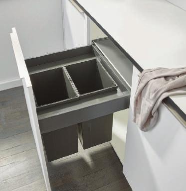WESCO Faber WASTE cooker BINS hoods LEGRABOX Bin For use with Blum LEGRABOX drawer 40 or 70 kg weight capacities Integrated BLUMOTION soft close system Optional SERVO drive UNO for top hanging bins
