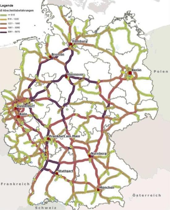 Infrastructure on heavily use roads addresses significant part of heavy duty vehicle (HDV) emissions Urban roads The analysis of the German road network leads to the following key messages: GS KS