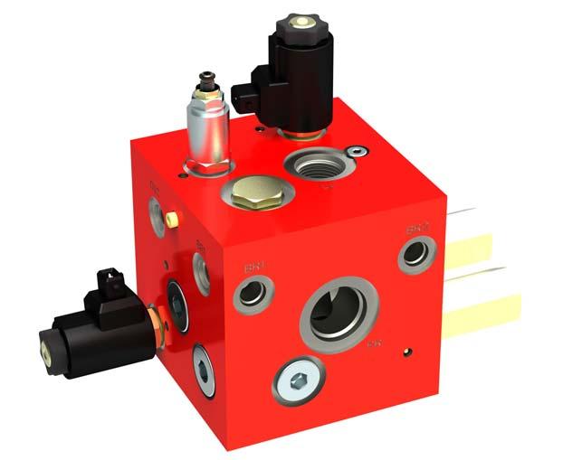 2 Hydraulic accumulator charging block for steering and brakes Priority for steering: - Accumulator charging unit with flow-rate measurement, with priority for travel brake and parking brake -