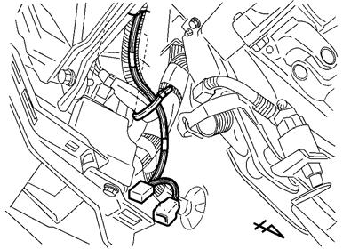 (d) Route the V5 harness white 18P connectors toward the driver side J/B area, then secure it to the vehicle harness with one wire tie. (Fig. 2-3) Go to Step l. Fig.