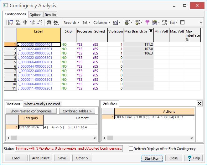 Contingency Analysis Dialog B7SCOPF.