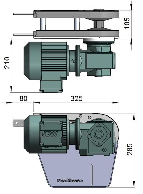 55R1 Direct End Drive without Motor (RIGHT) DD105-0R1 Max Traction Force : 1250N The Direct End Drive Unit is without 