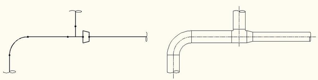 a) Single line b) Double line Fig. 3: Pipe representations Fig. 4 shows correct and incorrect layout of reducers at vertical and horizontal bends. The correct layouts are shown in Fig. 4a and Fig. 4b.