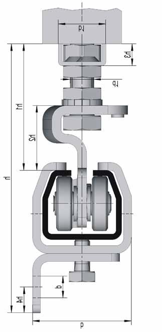 HELM Hardware for Sliding Gates Installation Cross-section and Installation Dimensions Installation (zinc-plated) cross-section with open side wall mounting bracket The figure depicts the