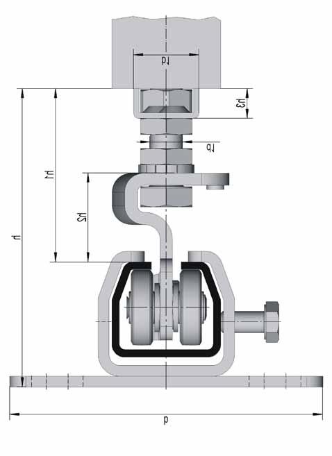HELM Hardware for Sliding Gates Installation Cross-section and Installation Dimensions Installation (zinc-plated) cross-section with lock joint ceiling bracket The figure depicts the installation