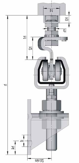 HELM Hardware for Sliding Gates Installation Cross-section and Installation Dimensions Installation (zinc-plated) cross-section with height-adjustable bracket and wall mounting bracket The figure